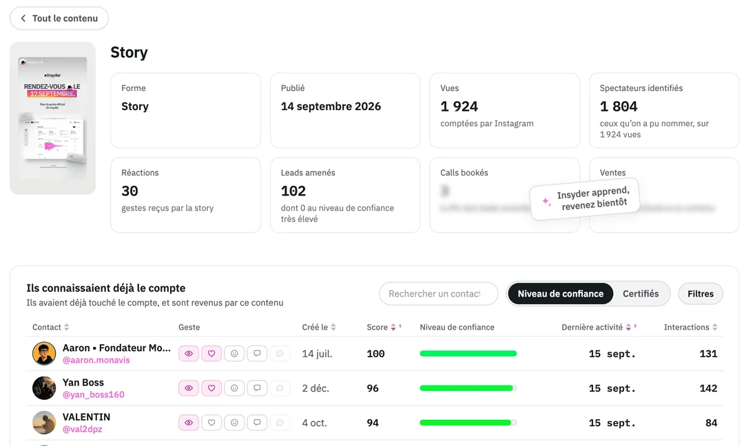 Capture officielle Story Recorder Insyder : historique et statistiques des stories